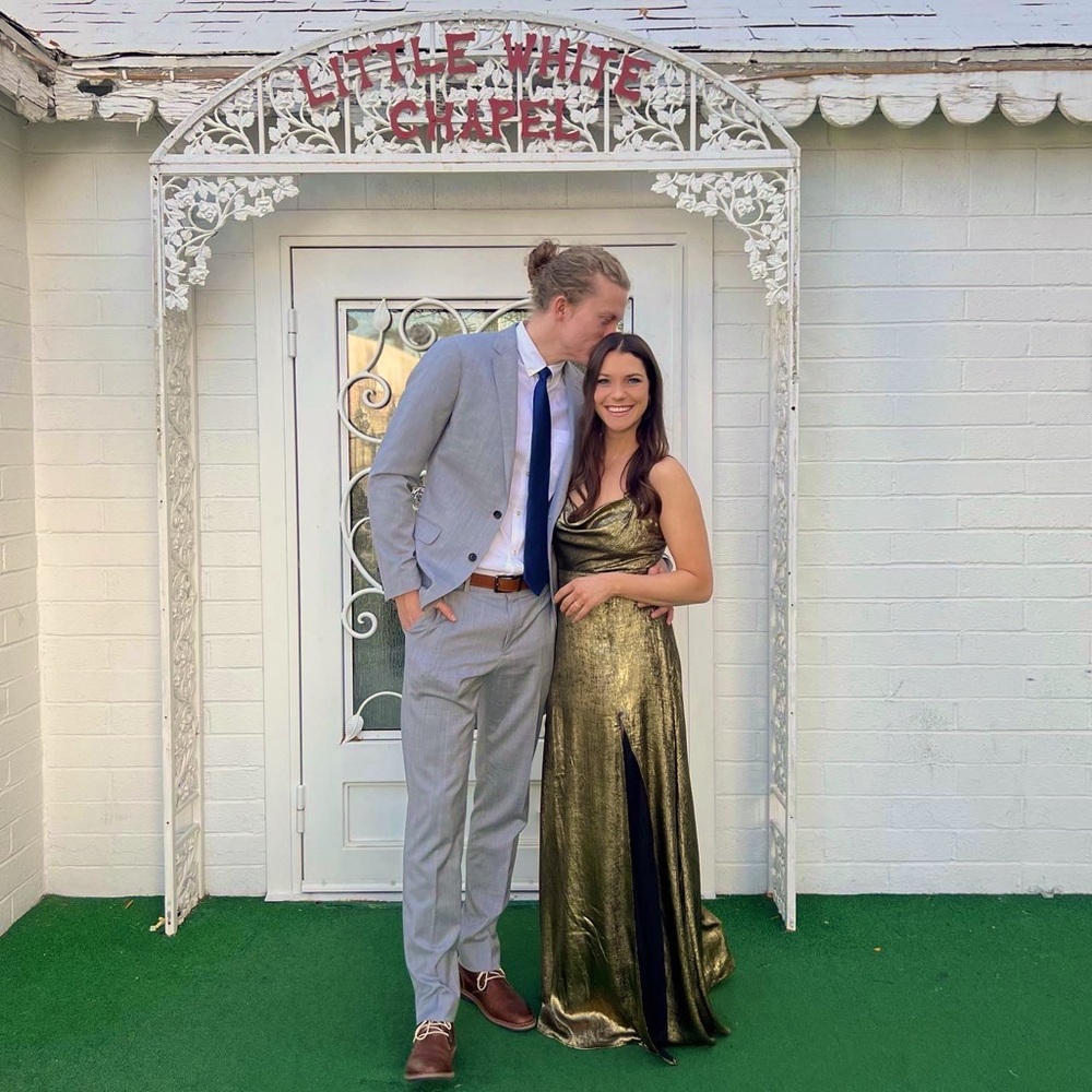 Lulus shining just for you Gold Metallic cowl neck. Size small.